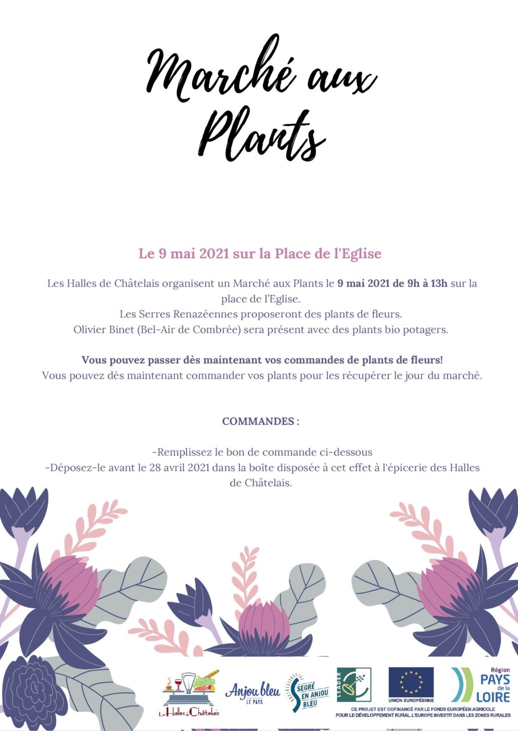 L'affiche du Marché aux Plants des Halles de Châtelais le 9 mai 2021